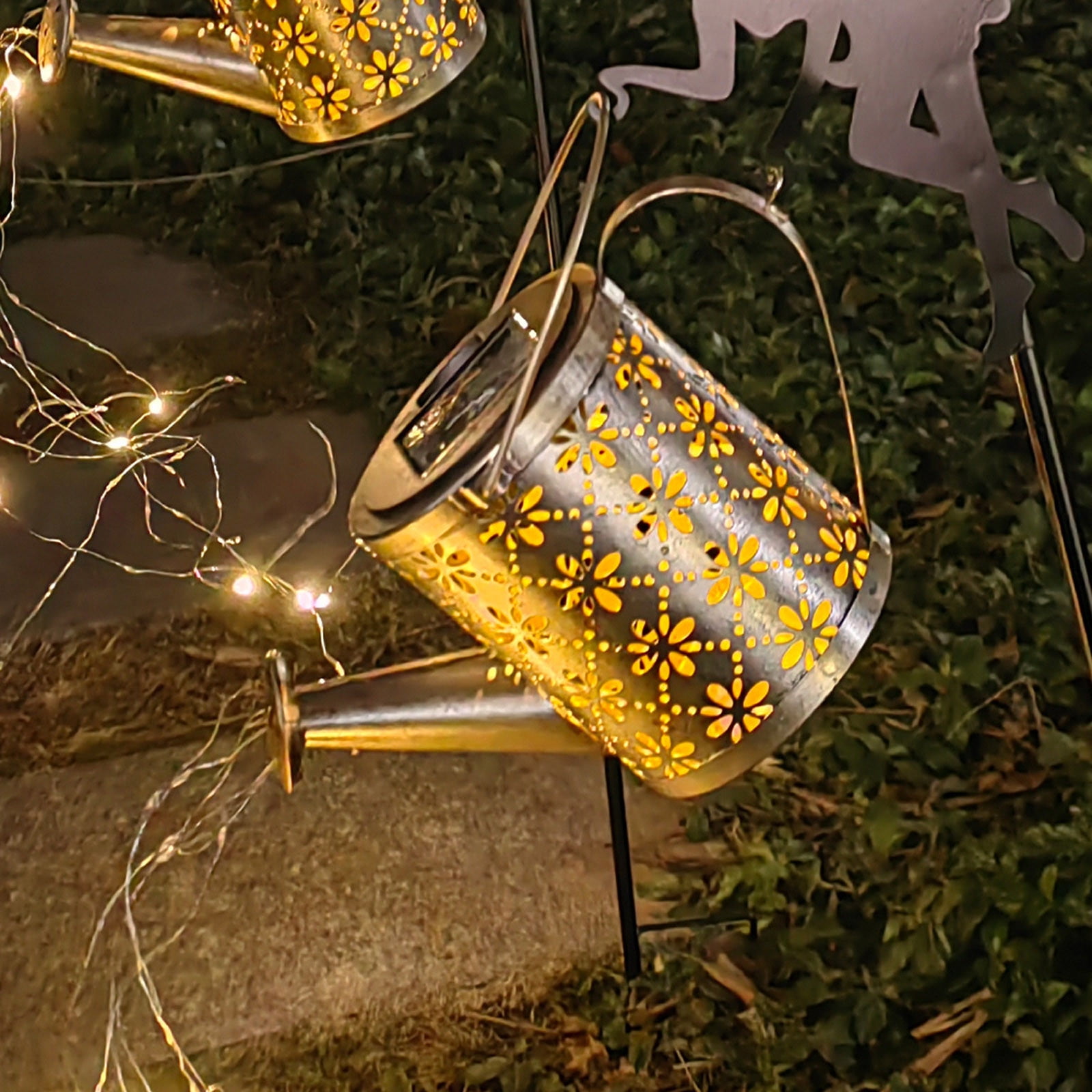 HauiWeiLyai Solar Watering Can Lights - Outdoor Garden Decor with Waterproof Metal Hanging Design, Fairy Lantern for Patio/Lawn/Yard, Unique Solar Kettle Light for Gardening Gifts
