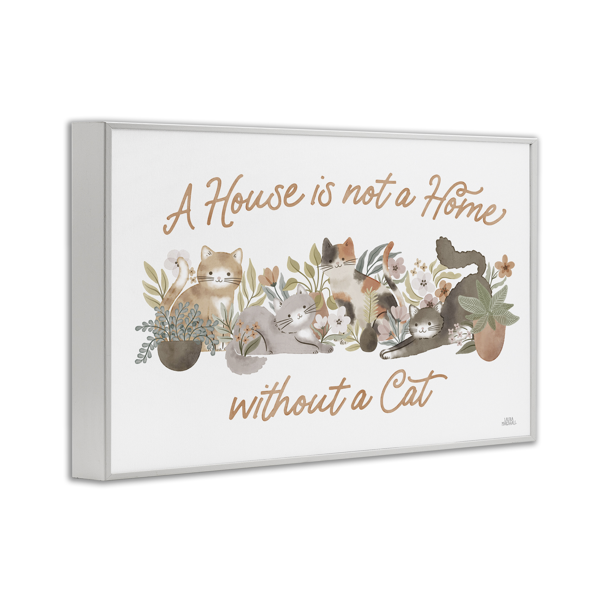 Stupell Industries Cozy Cats & Plants Phrase Animals & Insects Painting White Framed Art Print Wall Art, 18 x 12