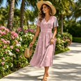 thumbnail image 6 of Summer Dresses for Women Casual Short Sleeve Wrap V Neck Sundress A-Line Beach Vacation Dresses 2026, 6 of 7