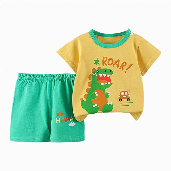 HCNTES Toddler Little Boy Girls Outfit Kids Boys Summer Short Sleeve T Shirts Tops Shorts Outfits Clothes Set(Yellow,6-12 Months)
