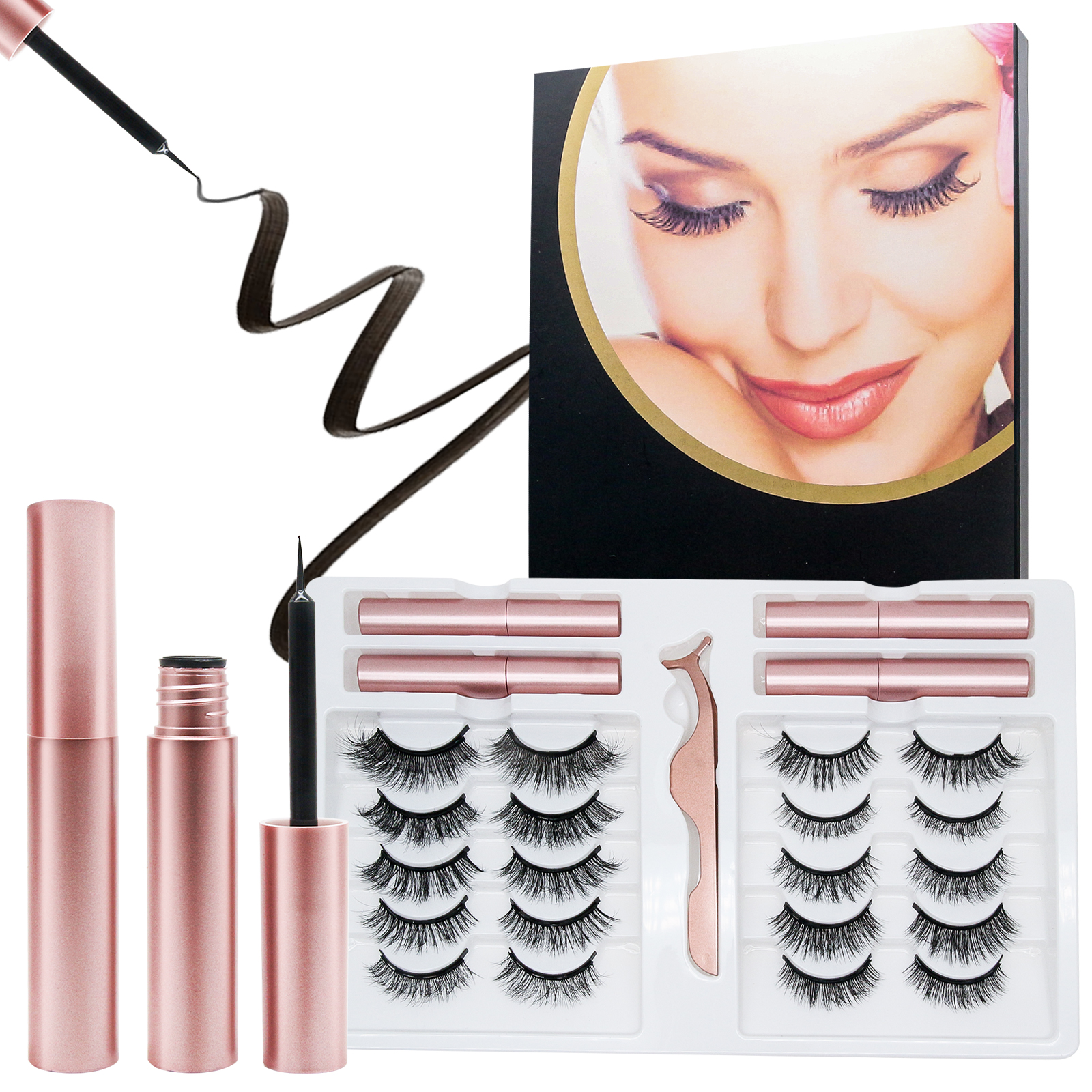 Cosprof 10 Pairs Eyelashes with Eyeliner Kit Most Natural Look, Strongest Hold, Mixed