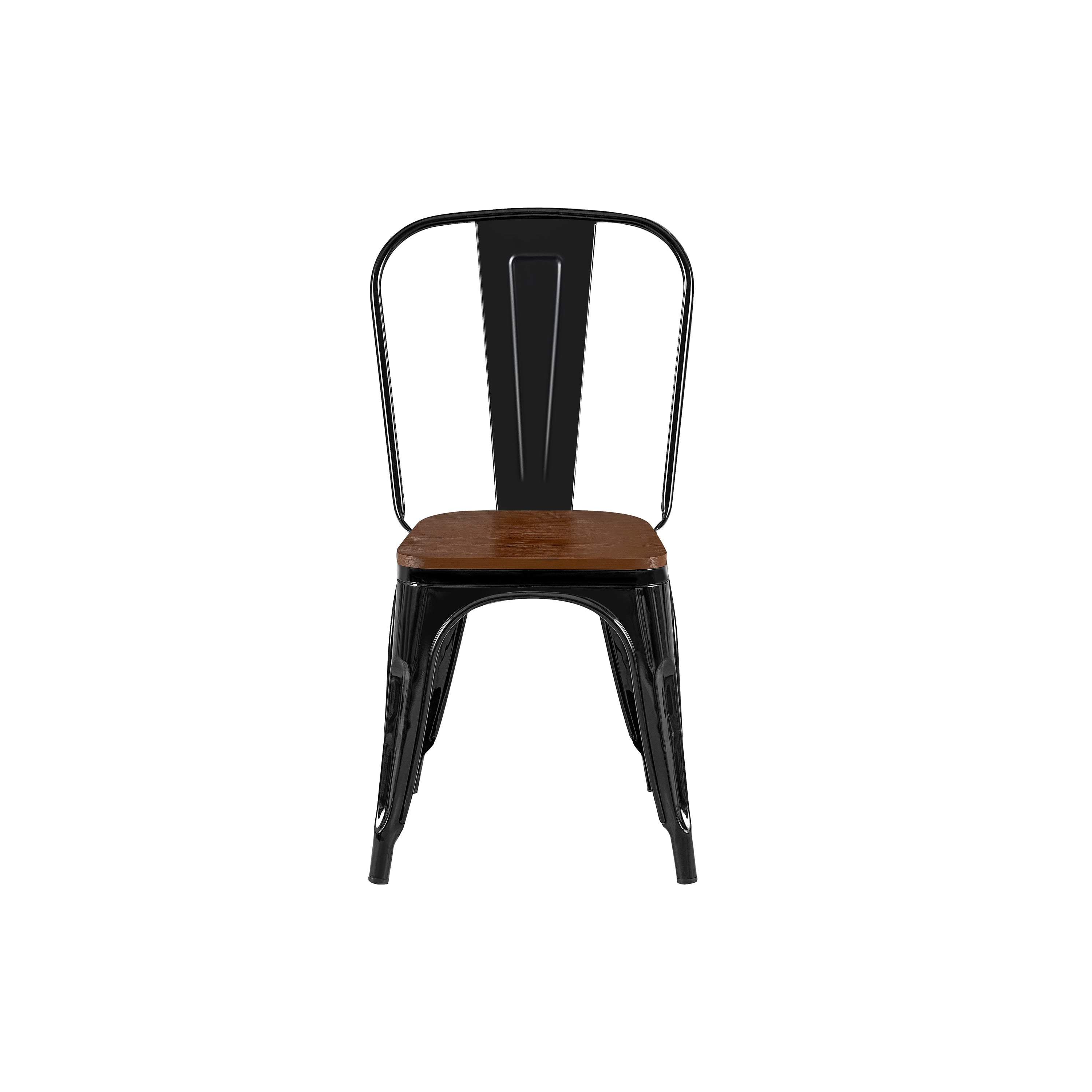 High Gloss Black with Walnut Wooden Seat Industrial Metal Dining Chairs 18 Inch Seat Height Stackable, Set of 4