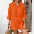 thumbnail image 2 of WAYUTE Womens Sets 2 Piece Outfits Casual Solid Color Blend Short Sleeve Lapel Shirt and Shorts Loungewear Sets Matching Clothing, 2 of 7