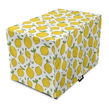 Lemons Dog Crate Cover, Continuous Citrus Fruits Leaves Refreshing Cartoon Pattern, Easy to Use Pet Kennel Cover Small Dogs Puppies Kittens, 7 Sizes, Lime Green Earth Yellow, by Ambesonne