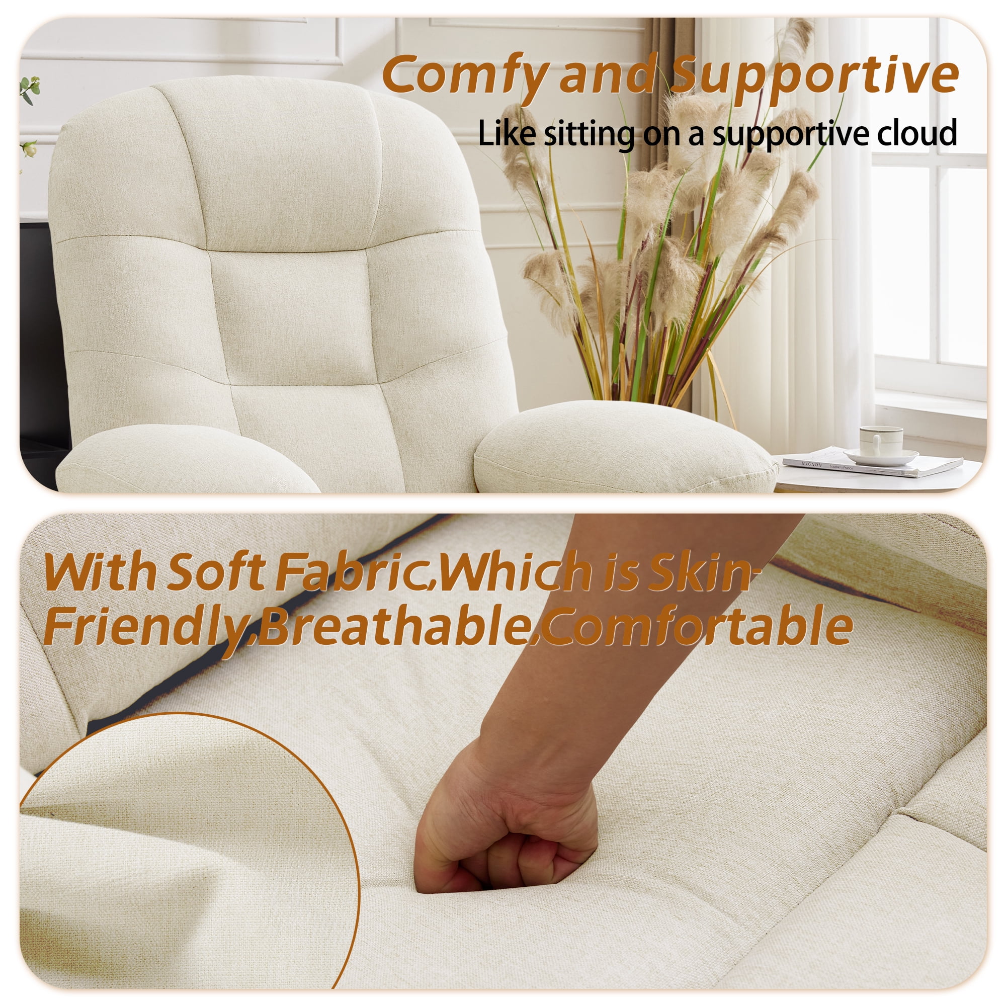 Korser Manual Swivel Rocker Recliner Chair for Living Room,Small Recliner Sofa for Small Spaces,Linen Fabric,Beige