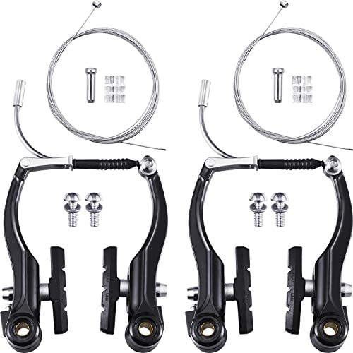 2 Pairs Bike Brakes Set Bike Brakes Mountain Bike Replacement for Most Bicycle and 2 Pieces Mountain Bike Brake Cables Bike Gear Shift Cable Wire End Caps End Ferrules