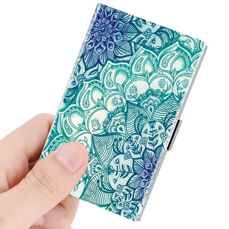 Globe Business Card Holder - Business Card Holder, Fintie Vegan Leather Coated Stainless Steel Slim Name Card Case Organizer, Emerald Illusions