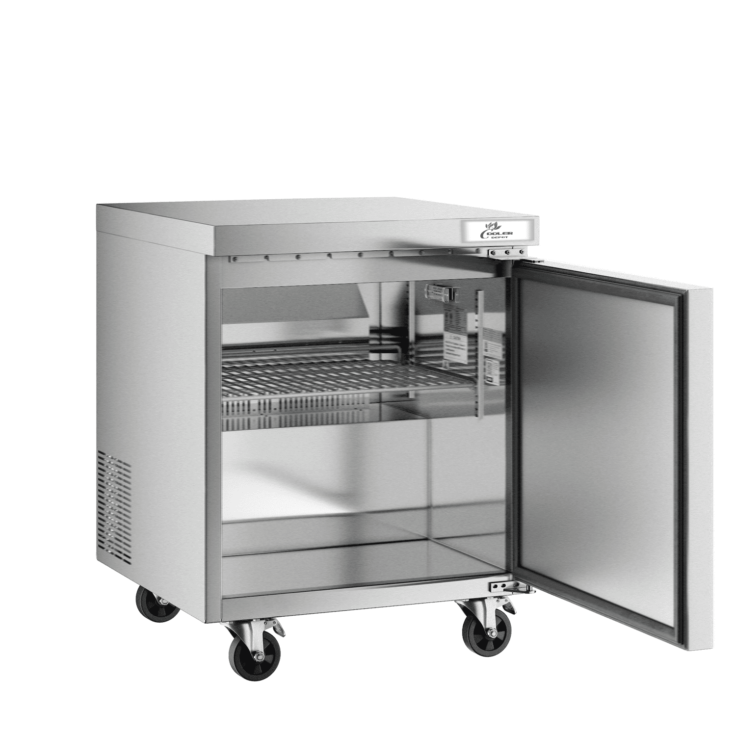 27 inch 7.2 cu.ft, 36 1/4" heigh Commercial Undercounter  refrigerator, Solid Doors, stainless steel exterior, NSF certified.