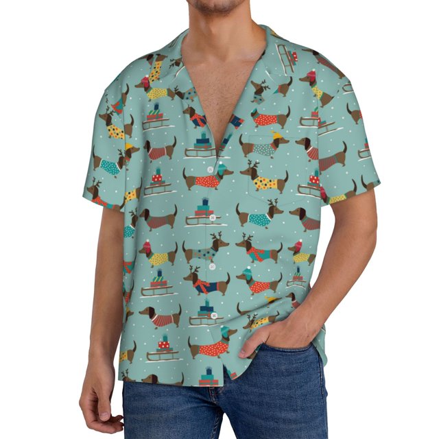 Fotbe winter ski Dachshund Camisa Estampada de Manga Corta para Hombre, Casual de Verano, Estilo Playero, Sin Arrugas-XX-Large