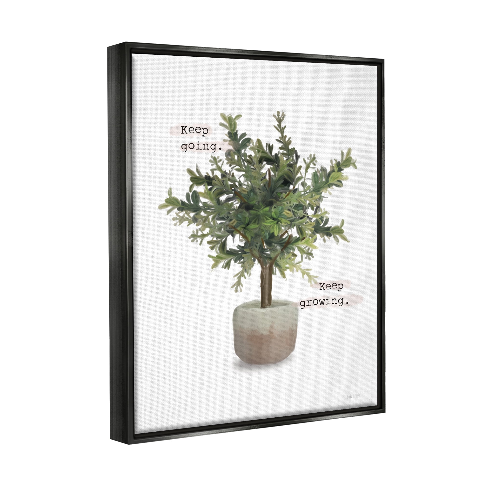 Stupell Keep Going & Growing Potted Plant Botanical & Floral Painting Black Floater Framed Art Print Wall Art