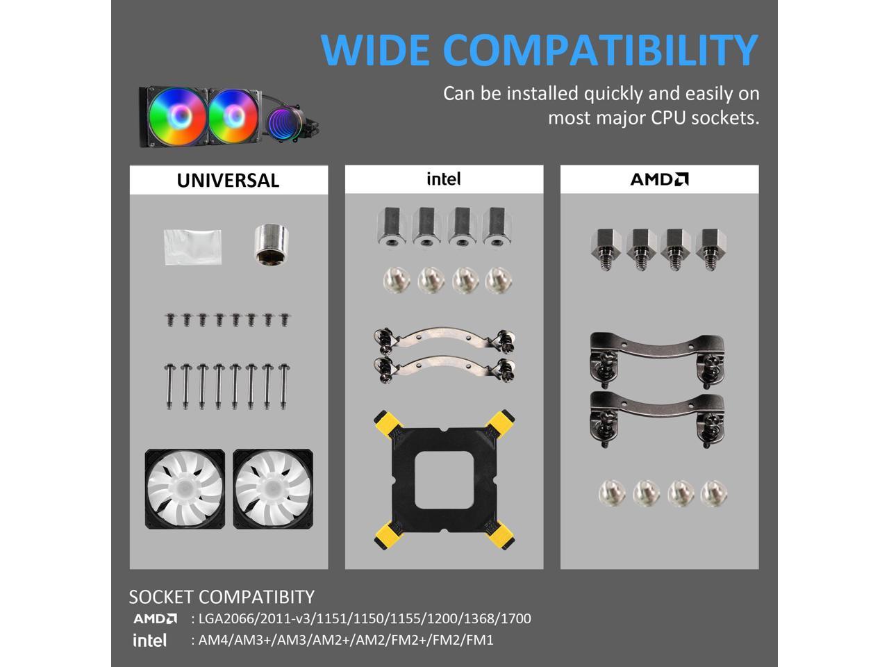 240mm AIO CPU Cooler with Addressable RGB PWM CPU Fan and Radiator Liquid Cooling for Intel & AMD, Infinite Mirror Pump, Easy Installation Compatibility with LGA 1700/1200/115X AMD AM5/AM4
