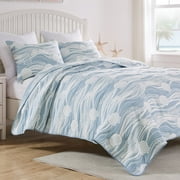 Greenland Home Coastal Paradise Reversible Matelass Coverlet Set, Dover Tidal Blue, 3-Piece King/Cal King