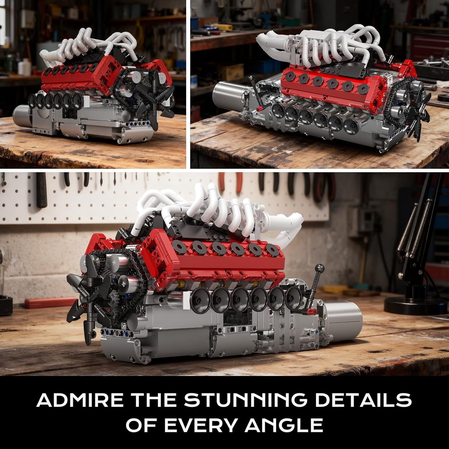 SEEMEY  10210 V12 Engine Model Kit that Works, Build Your Own Mini Car Engine Replica, Engeering STEM Toys for Adults, Home or Office Décor (1366 Pcs)