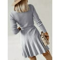 thumbnail image 2 of Sweater Dresses for Women 2025 A Line Pullover Sweater Dress Ribbed Knit Ruffle Pleated Sweaters with Belt Grey M, 2 of 6