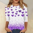 thumbnail image 2 of hcuribad Valentine's Shirts for Women Womens Shirts t Shirts for Women Women's Long Sleeved Round Neck Valentine's Day Heart Printed Top Purple 2XL, 2 of 4