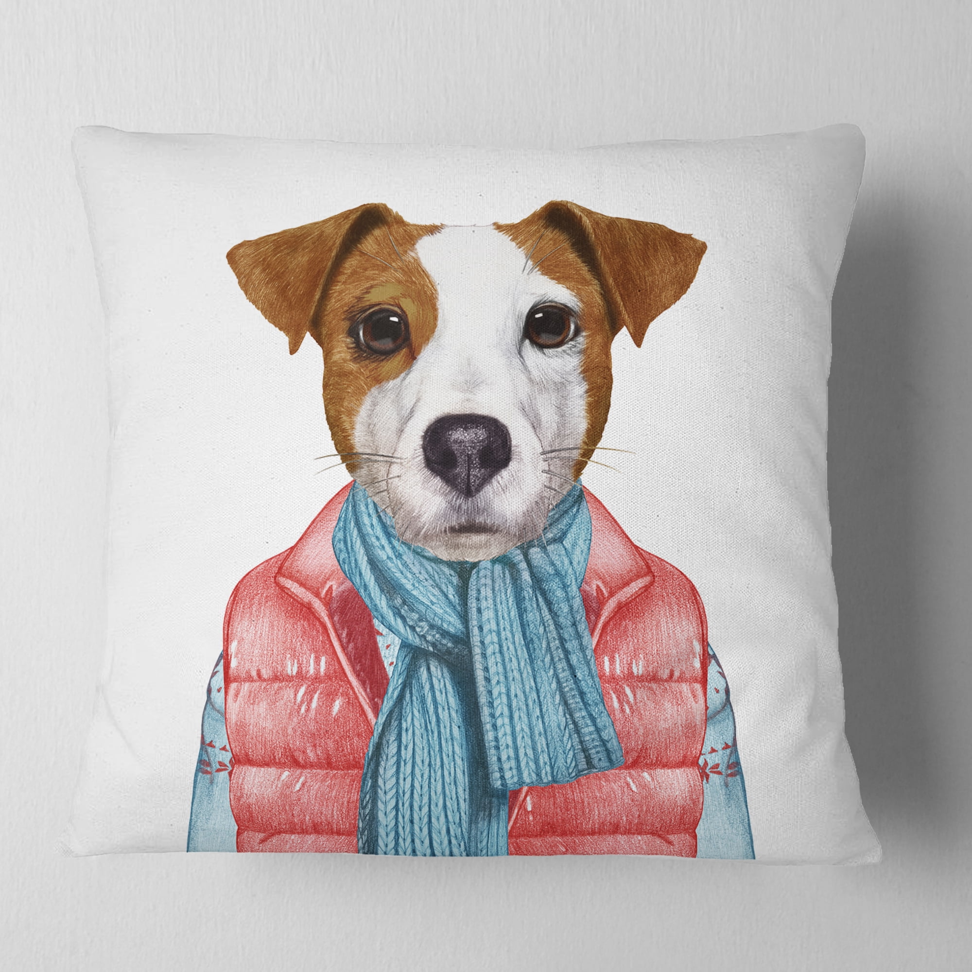 Designart Funny Jack Russell in Formal Suit - Animal Throw Pillow - 16x16