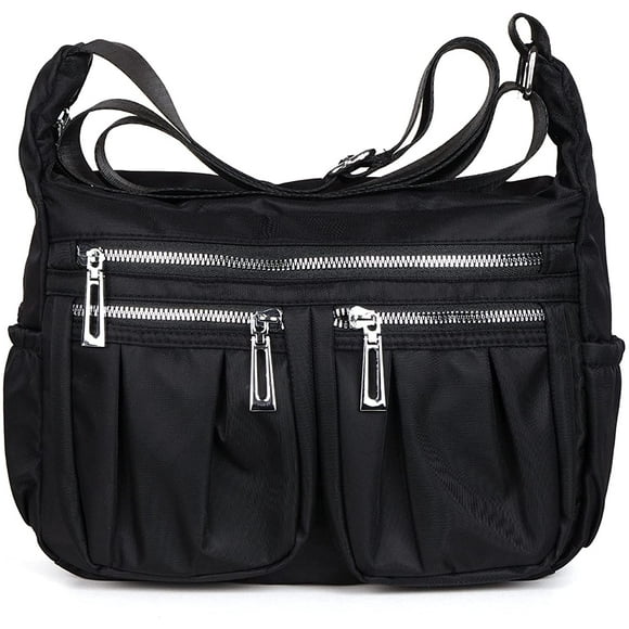 Nylon Crossbody Purse for Med um Messenger Travel Shoulder Purses and Handbags Black -