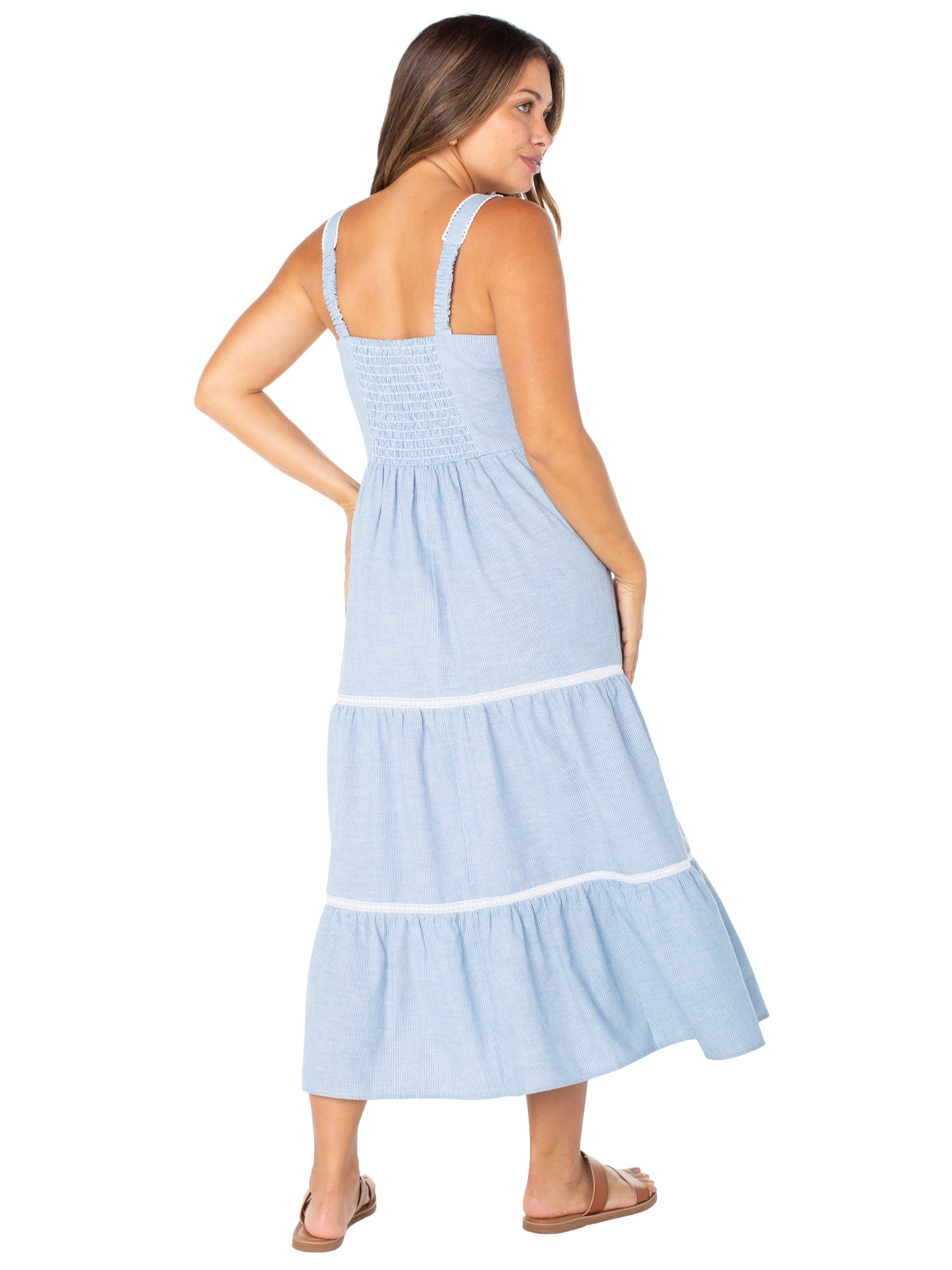 Celebrity Pink Women's Sleeveless Lace Trim Tiered Maxi Dress, Sizes XS-XXXL