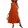 thumbnail image 3 of Women Solid Color Casual Midi Dress Orange XL, 3 of 8