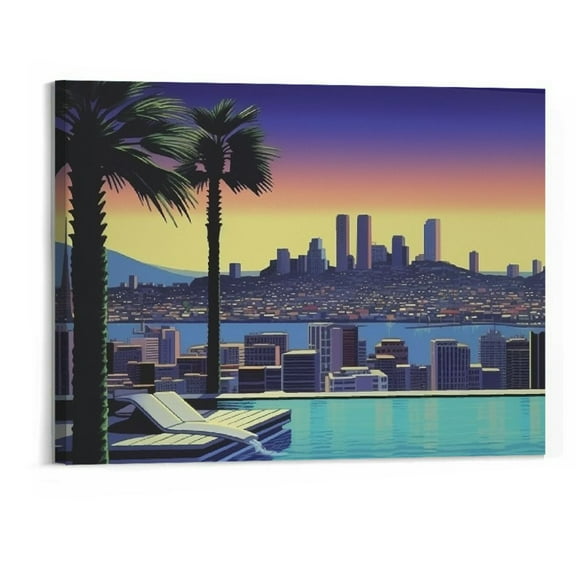 Shiartex  Hiroshi Nagai by City Pop Listens Vaporwave Aesthetic Surreal Poster City Art Canvas Print Gift Canvas Painting Wall Art Poster for Bedroom Living Room Decor 20x16 Inch