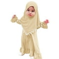 thumbnail image 2 of KAUOD Toddler Baby Girls Prayer Dress Cute Muslim Clothes for Toddler Kids Long Sleeve Abaya with Hijab 2 Piece Set, 2 of 9
