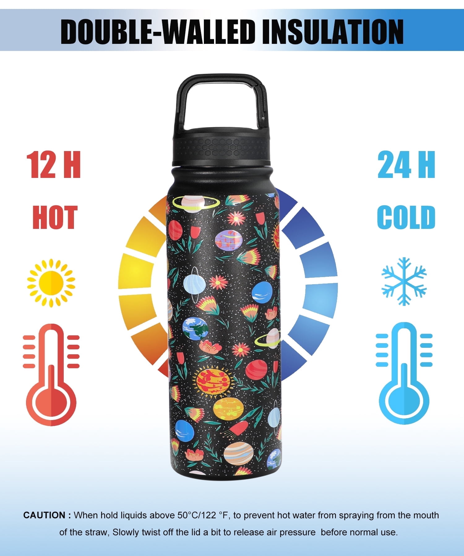 Oldley 20oz Stainless Steel Water Bottle with 3 Lids Leak Proof Vacuum Insulated for Hot Cold Drinks