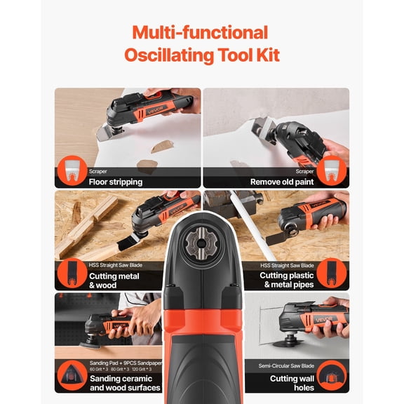Multitool Oscillating Tool,4Amps Electric Oscillating Multi Tool Corded with 6 Variable Speeds 7000 - 19000 OPM,3.2° Oscillating Angle,13PCS Saw Accessories,LED Work Light&Tool Bag