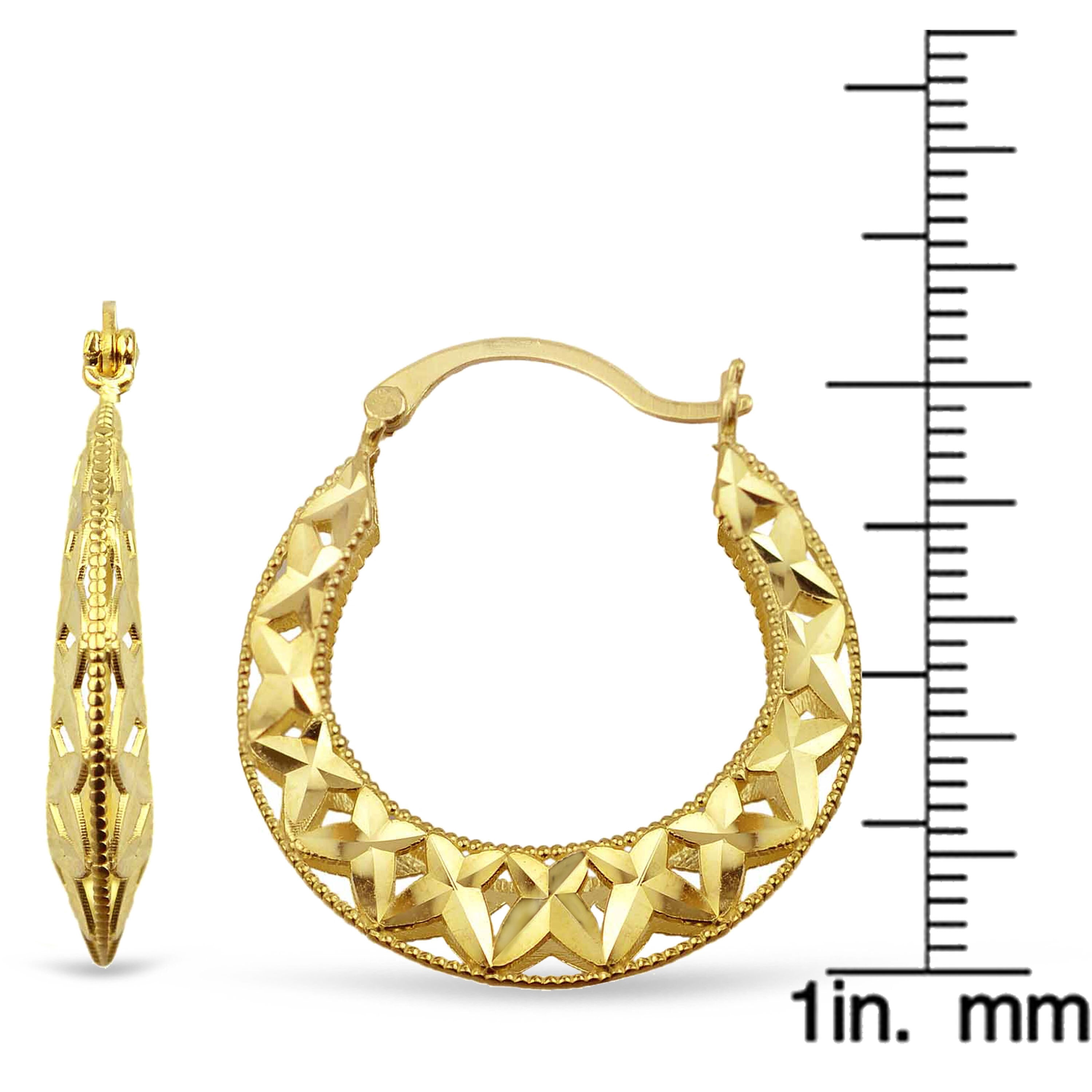 Handcrafted 10kt Yellow Gold Diamond-Cut Hoop Earrings