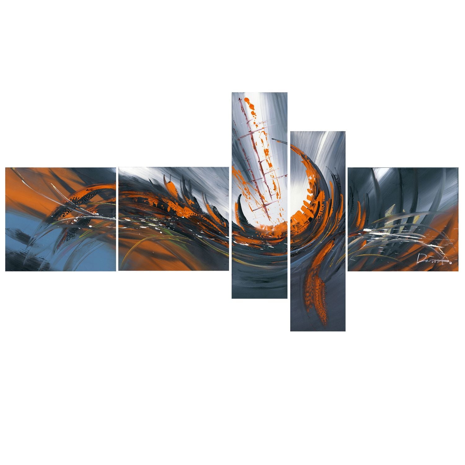 Décoration murale sur toile Design Art Abstrait orange gris et blue