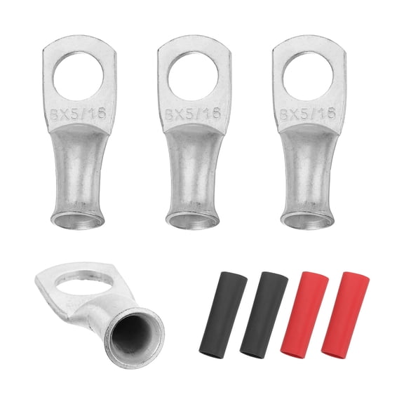 4 Pcs 5/16" Stud 8AWG Battery Lugs Ring Terminal with 4pcs Heat Shrink, Silver