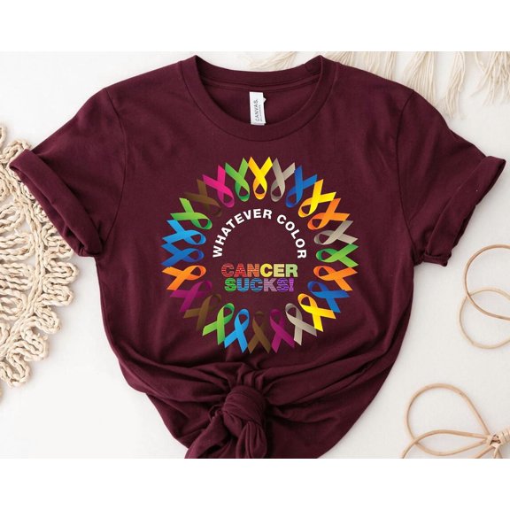 Multicolor Ribbon Cancer Awareness Shirt: Support Fighters, Survivors TSHIRT All Size S-5XL