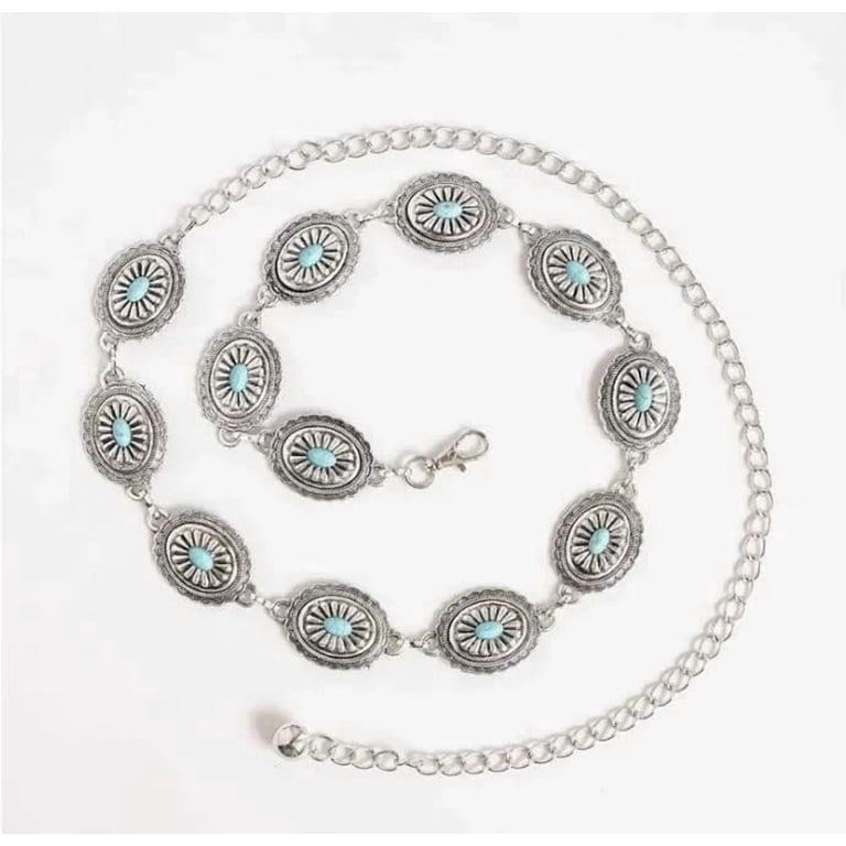 Western Metal Concho Chain Belt for Women Cowgirl Country Concert Outfit Western Country Concert Outfit - Metal Concho Belt Chain main image 4
