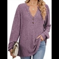 thumbnail image 1 of Camisa Henley de Larga para Mujer, Cuello en V, Suéteres Casuales Elegantes, Ropa de Moda para Otoño. Rojo Púrpura XXL, 1 of 10