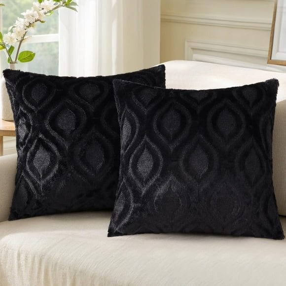 DecorUhome Paquete de 2 fundas de almohada de 18 x 18, fundas de almohada de lana sintética suave para sofá, color beige (solo funda de almohada, no incluye rellenos)