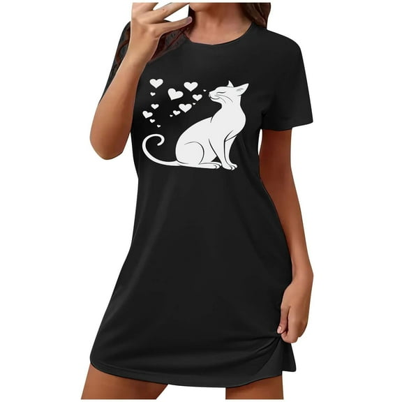 HomeGardon Women's Sleepwear Nightgowns for Women,Fashion Print Medium Length Dress Oversized Short Nightgown Fashion Chest Print Short Sleeve Nightdress,S-XXL
