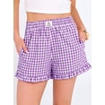 thumbnail image 5 of ANRABESS Womens Ruffle Boxer Shorts Pajama Gingham Shorts Summer Casual Lounge Sleep Plaid Beach Bottoms Pockets 2026 Trendy Purple White Plaid Large, 5 of 9