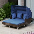 thumbnail image 4 of Gymax Daybed w/ Retractable Canopy PE Wicker Rattan Patio Double Chaise Lounger Navy, 4 of 9