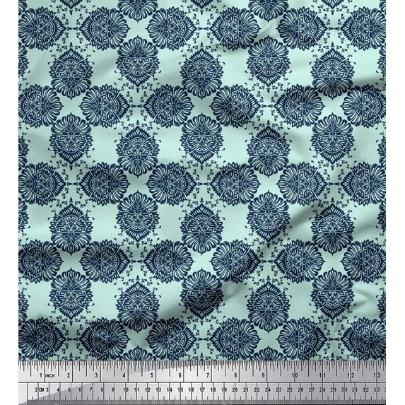 Soimoi Polyester Crepe Fabric Floral Block Printed Fabric 1 Yard 52 Inch Wide