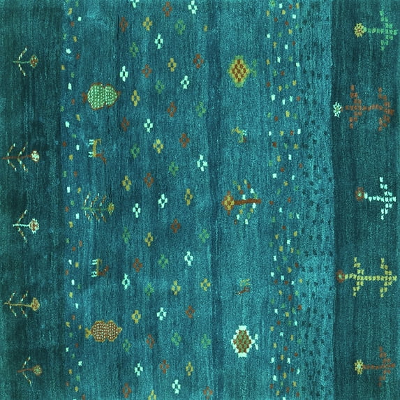 Ahgly Company Machine Washable Indoor Square Abstract Turquoise Blue Contemporary Area Rugs, 4' Square