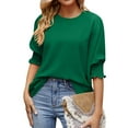thumbnail image 2 of Womens Tops Women's Summer Casual And Loose Solid Color Round Neck T-shirt With Haif Sleeve Casual Top, 2 of 5