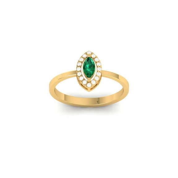 Pure Elegance Marquise Round Cut Emerald Moissanite Engagement Halo Ring, 14K Yellow Gold Plated