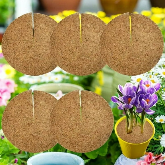 Natural Coco Coir Mat, Coconut Fiber Mulch Ring for Indoor Outdoor Use, Frost Resistant Tree Protector Mat, Weed Prevention Maintain Soil Moisture for Garden Balcony (5PCS)