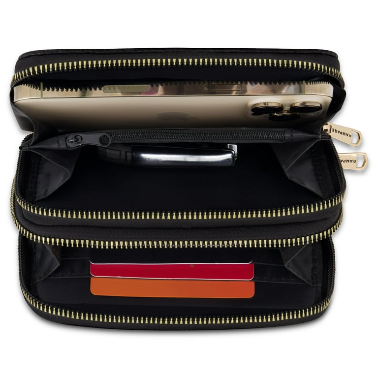 Rampage Women s Long Midi Zip Around Wallet Clutch with Wristlet Strap Double Zip Function Black Size Small