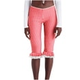 thumbnail image 2 of Karymi Jean Shorts Gingham Check Capri Pants, High Waisted Lace Ruffle Hem Skinny Pants, Stretchy Slim Fit Plaid Cropped Pants for Y2K Style Workout Shorts Women, 2 of 8