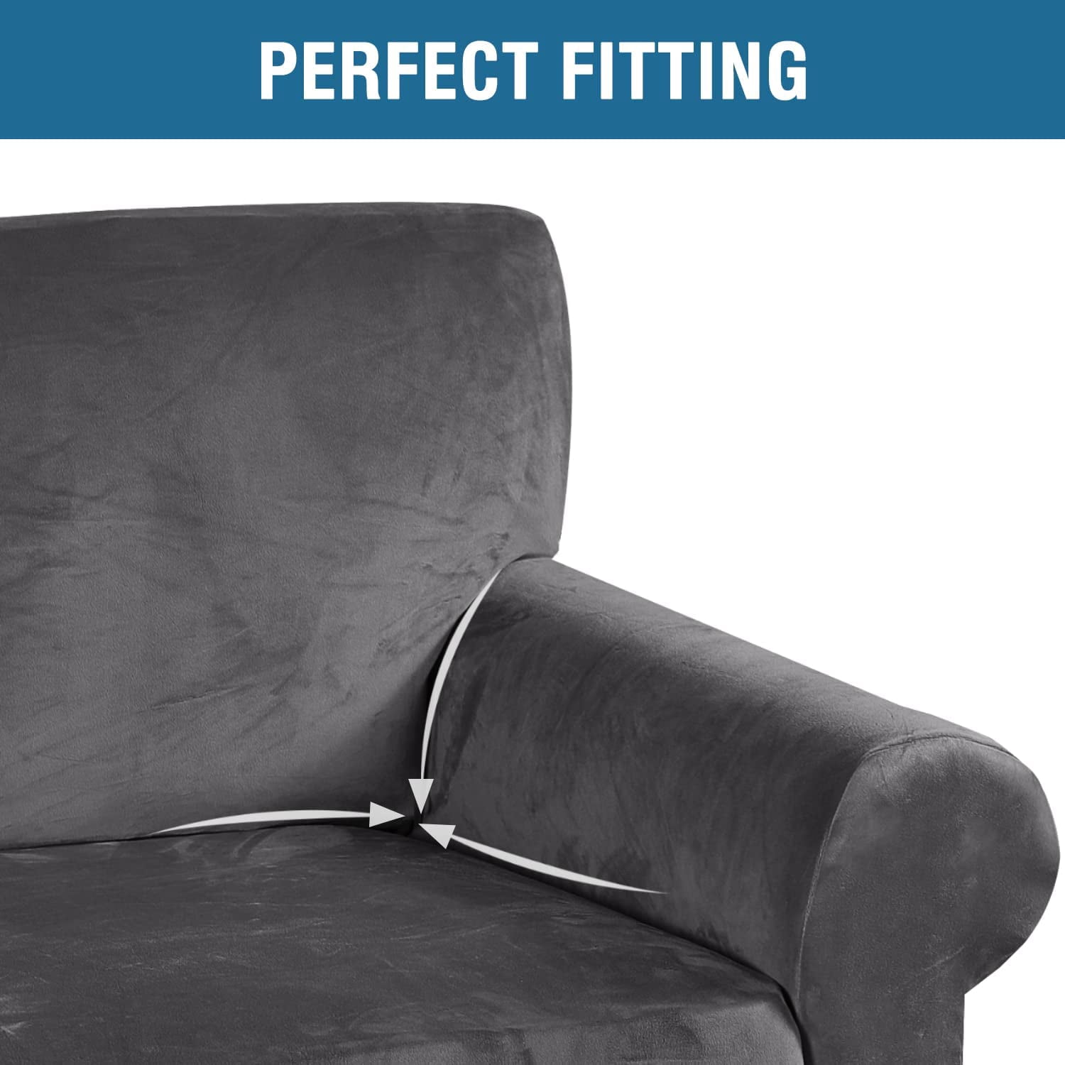 CHUNTIAN Stretch Velvet Sofa Covers for 3 Cushion Couch Covers Sofa Slipcovers Furniture Protector Soft with Non Slip Elastic Bottom, Crafted from Thick Comfy Rich Velour (Sofa 72"-90", Gray)
