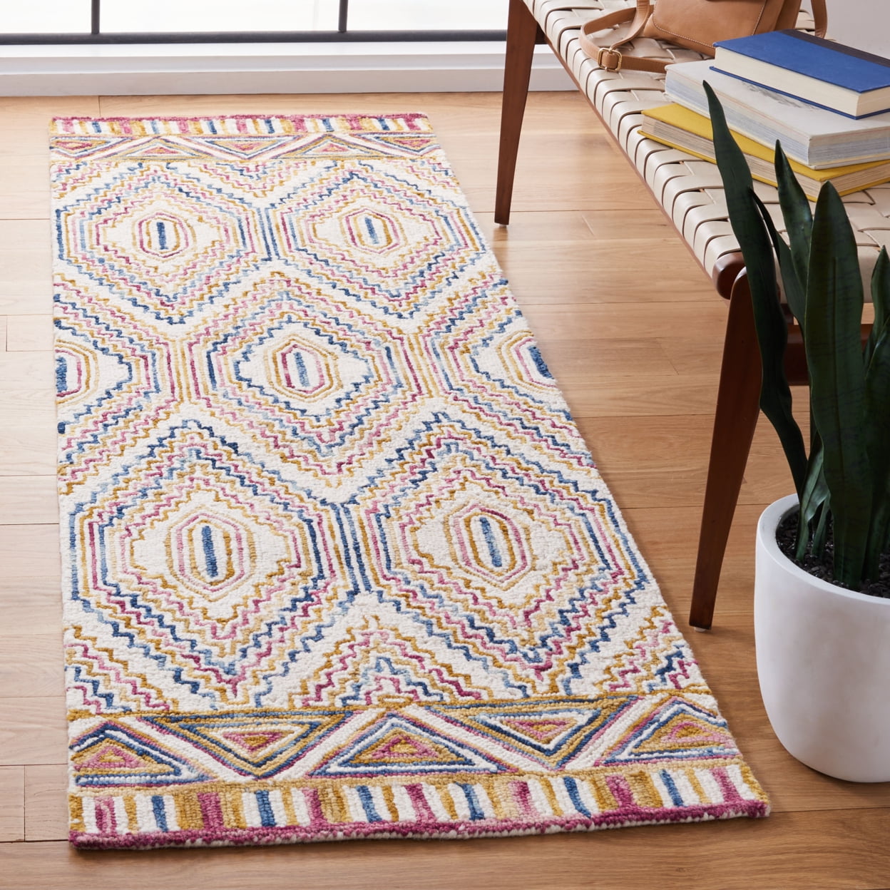 SAFAVIEH Aspen Jessamine Geometric Hexagons Wool Area Rug, Ivory/Rust, 5' x 8'
