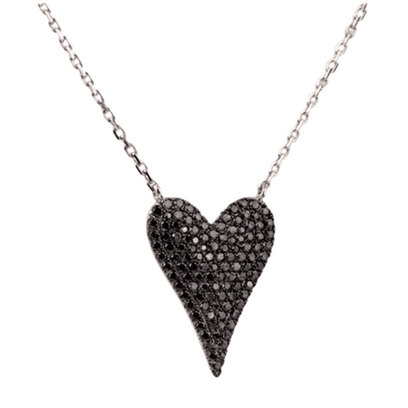 2.00CT Round Cut Black Simulated Diamond 925 Silver Heart Charm 18" Chain Pendant 14k White Gold Plated