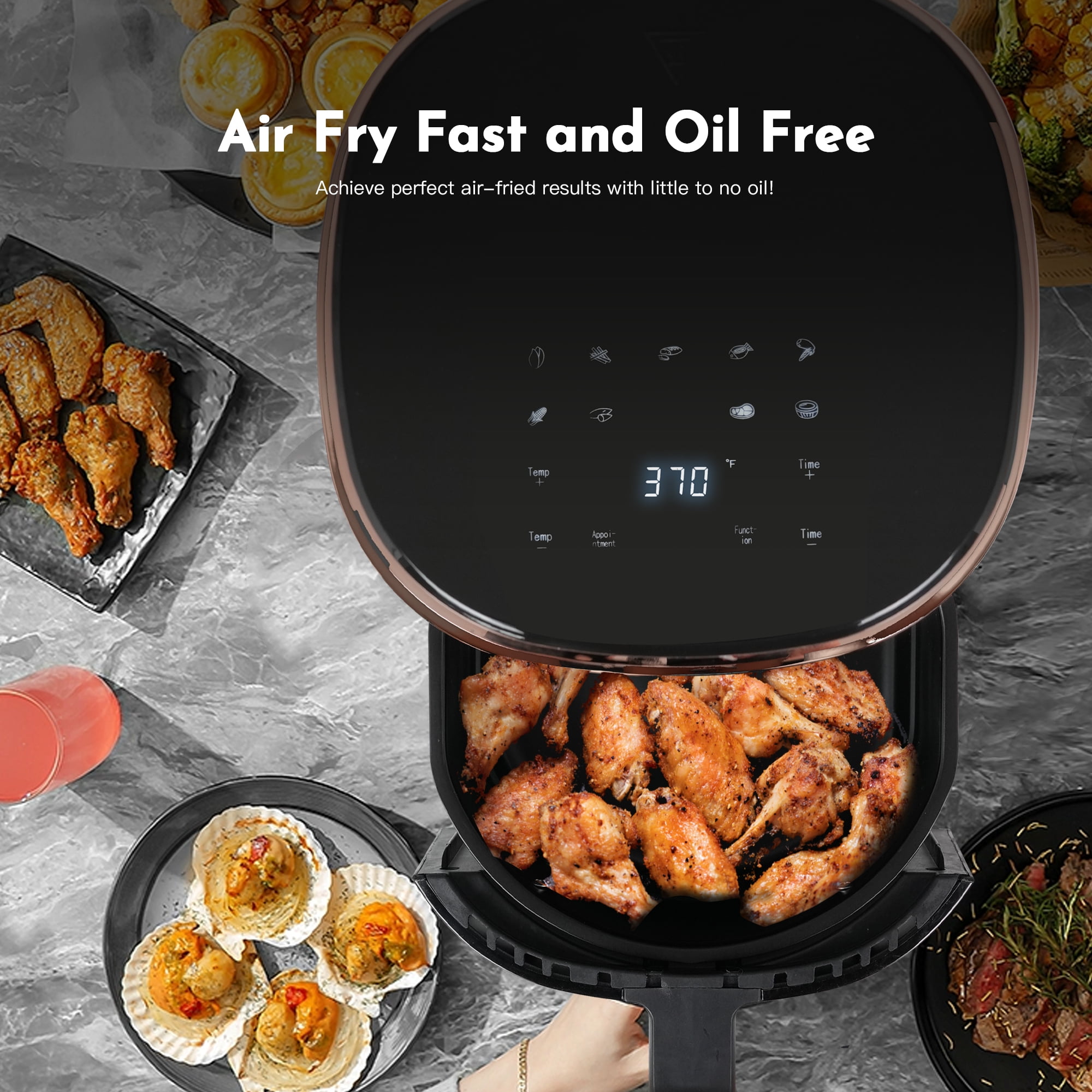 MIRASTON 3.6L Digital Air Fryer, Compact for Singles, Couples, Apartment, Dishwasher Safe, Black，1350W
