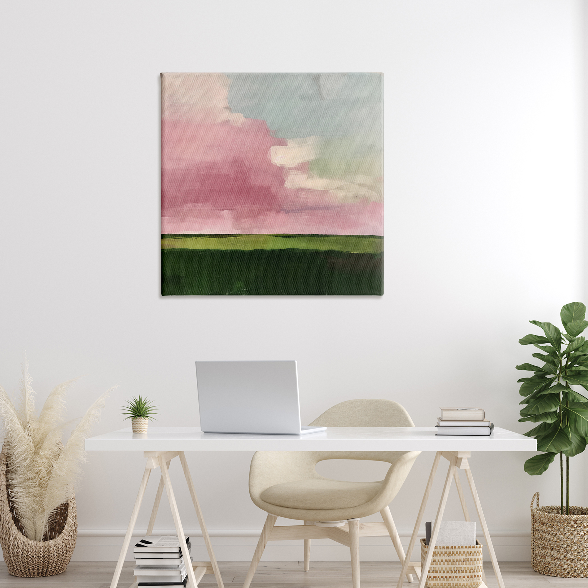 Stupell Industries Pink Clouds Sunrise Landscape & Nature Painting Wrapped Canvas Art Print Wall Art, 36 x 36