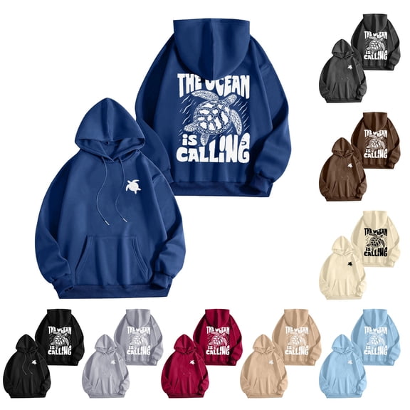 Cute Sea Turtle Graphic Hoodies for Women The Ocean Is Calling Beach Preppy Sweatshirt Vacation Pullover Tops